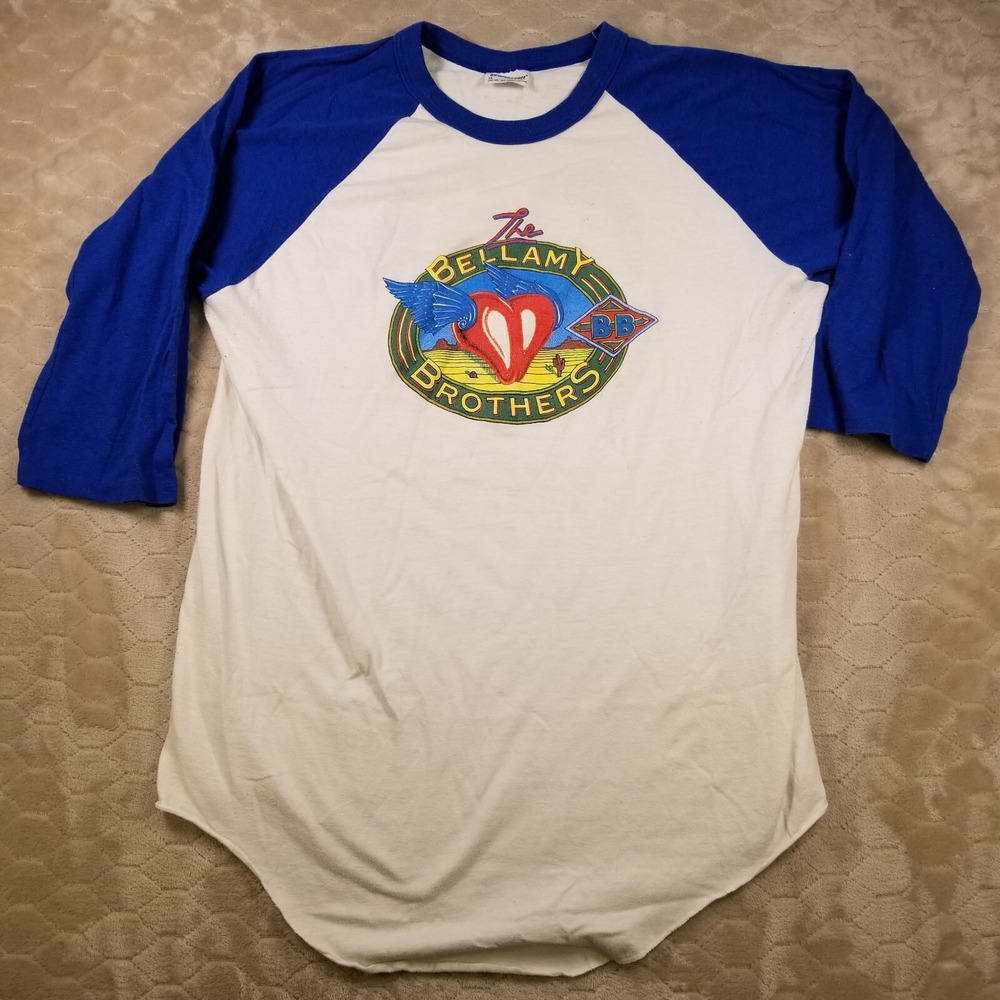 VTG 1980s The Bellamy Brothers Raglan Baseball Shirt Sz XL Stedman STAINED Rare